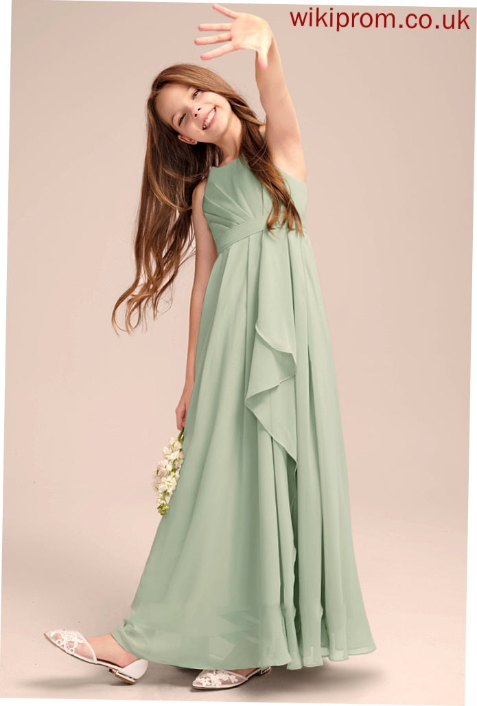 Ruffles Cascading With Junior Bridesmaid Dresses Neck Scoop Floor-Length Chiffon Macie A-Line