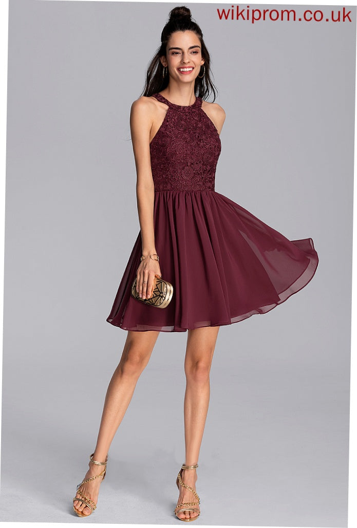 Homecoming Short/Mini With Lace Chiffon Dress Neck Scoop A-Line Carly Homecoming Dresses