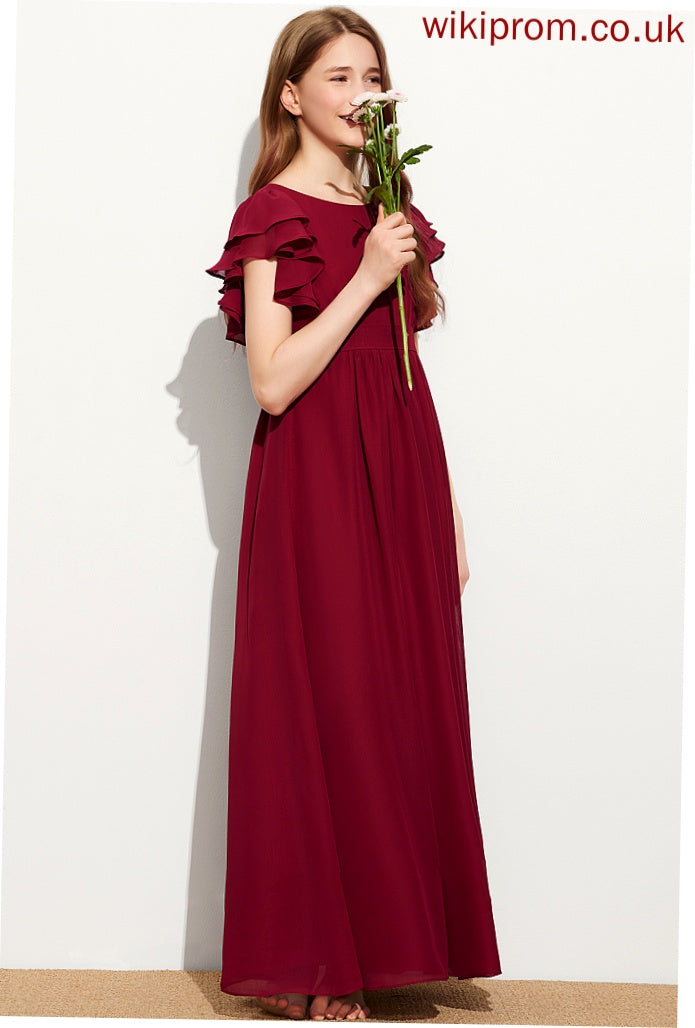 Scoop Neck Ruffles Floor-Length A-Line Junior Bridesmaid Dresses Cascading Chiffon With Riley