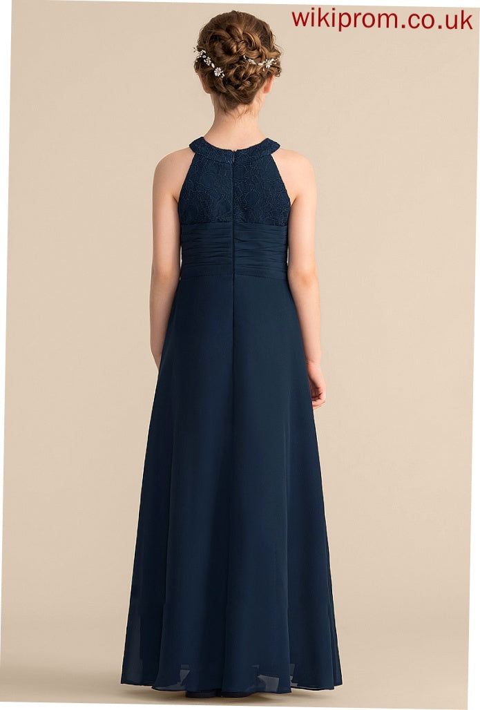 With Ruffle Lace Chiffon A-Line Floor-Length Neck Neveah Scoop Beading Junior Bridesmaid Dresses