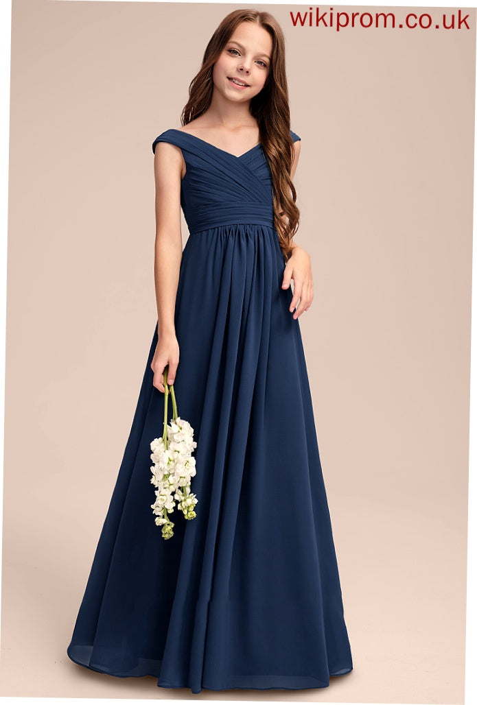 Junior Bridesmaid Dresses Off-the-Shoulder With Ruffles Floor-Length A-Line Chiffon Addyson