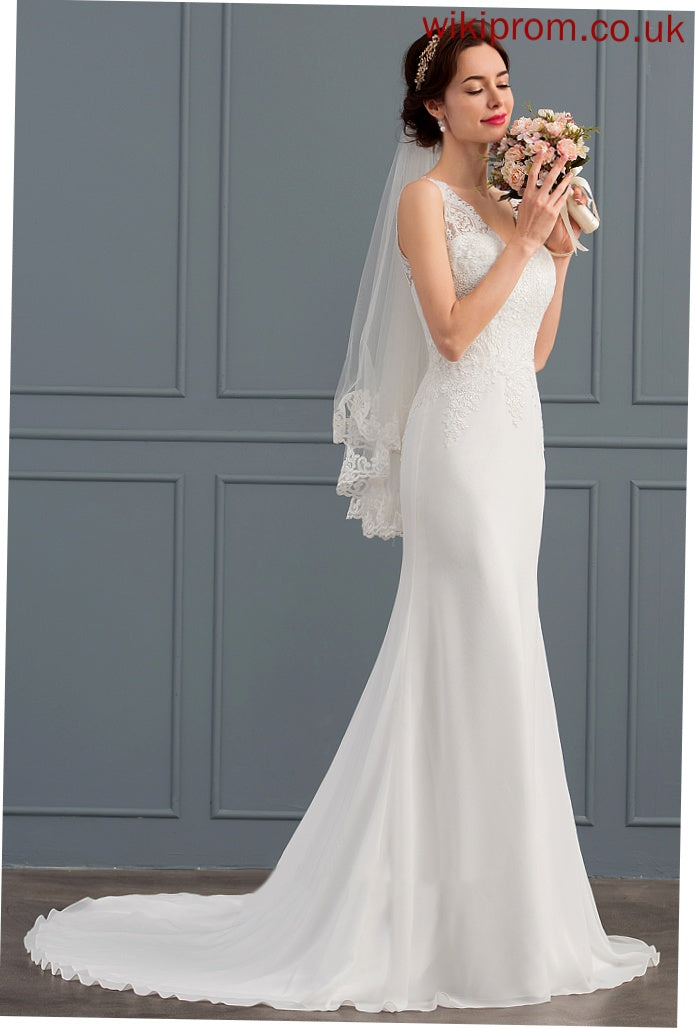 Wedding Train Wedding Dresses Court Trumpet/Mermaid Lace Chiffon V-neck Charlize Dress