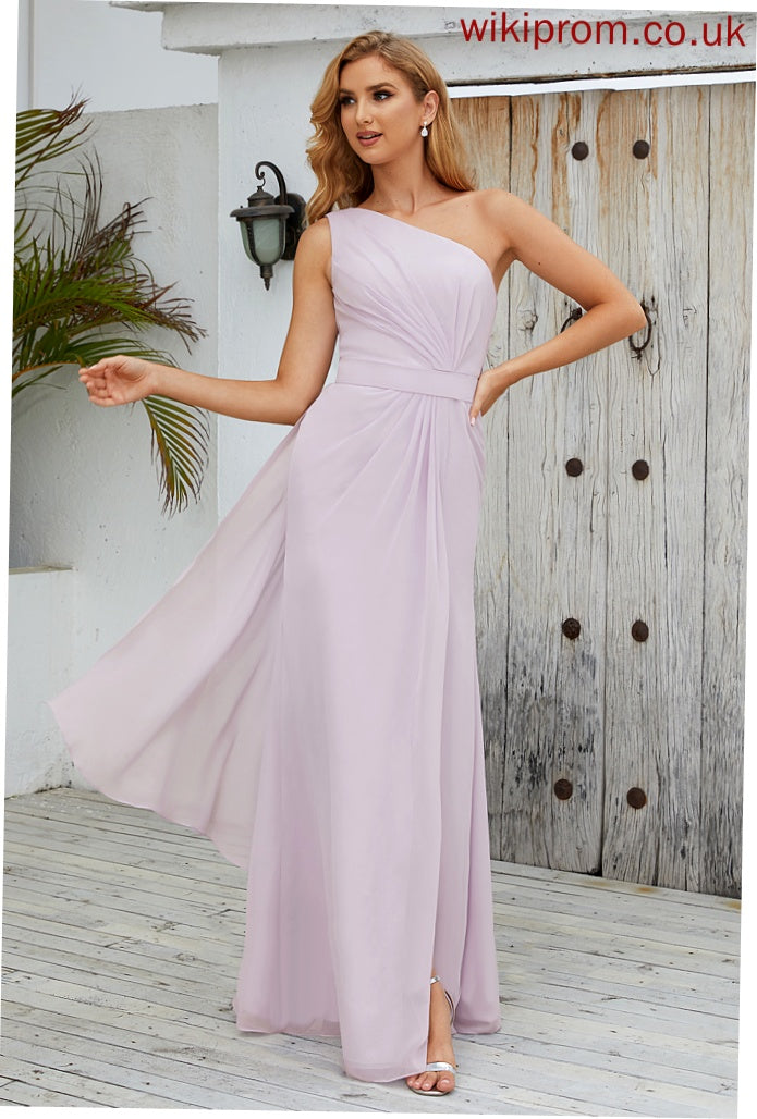 Neckline Floor-Length Fabric Length Ruffle Embellishment One-Shoulder Silhouette SplitFront A-Line Amanda A-Line/Princess Bridesmaid Dresses