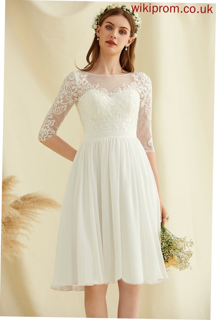 Knee-Length With Nevaeh Chiffon Sequins Wedding Dresses Lace Neck Wedding A-Line Scoop Dress