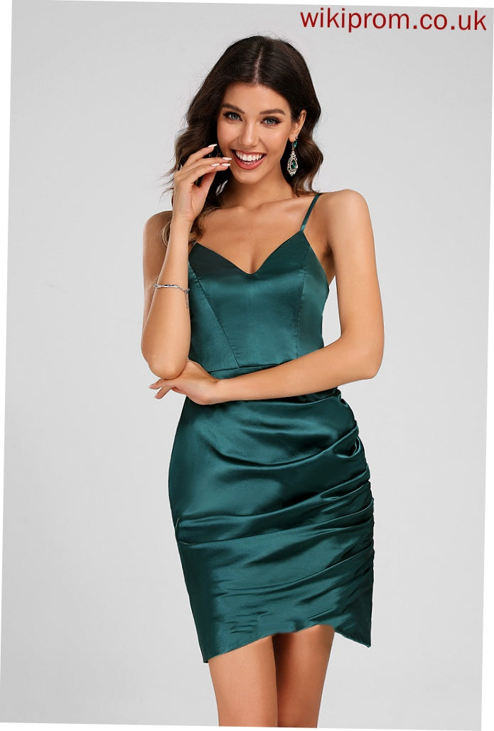 Satin Dress With Homecoming Dresses V-neck Sheath/Column Sophronia Short/Mini Homecoming Ruffle