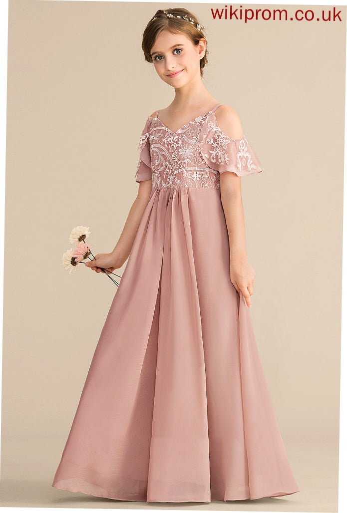 Lace Floor-Length V-neck Annalise A-Line Chiffon Junior Bridesmaid Dresses