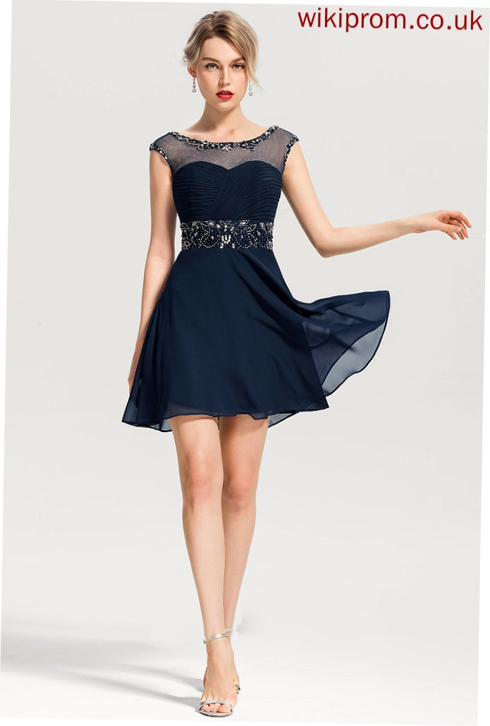 Short/Mini With Beading Chiffon Homecoming Neck Scoop Arabella Sequins Dress A-Line Homecoming Dresses