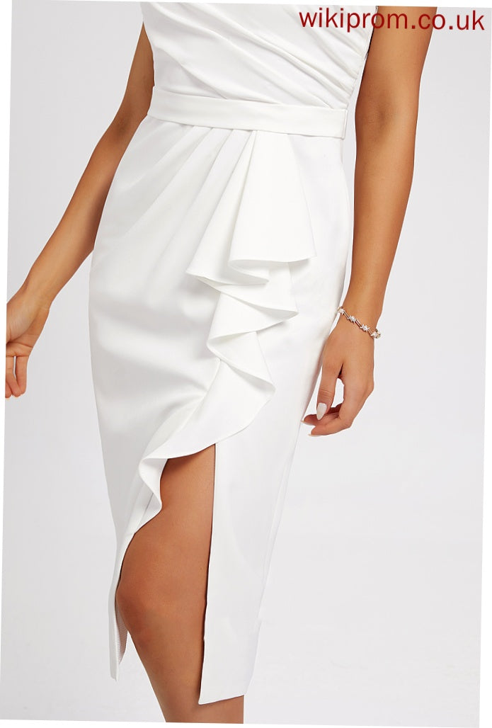 Crepe Front Split Homecoming Stretch Ruffle Knee-Length Homecoming Dresses One-Shoulder With Maribel Dress Sheath/Column