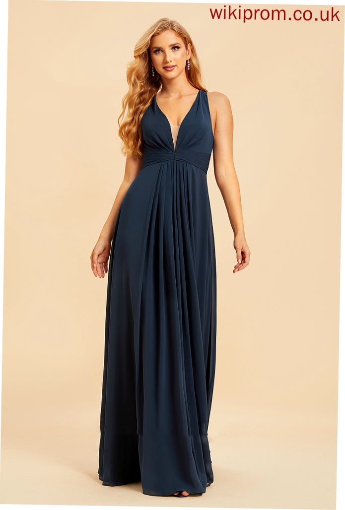 Ruffle Silhouette Floor-Length Neckline A-Line Length Embellishment Fabric V-neck Sierra V-Neck Sleeveless Bridesmaid Dresses