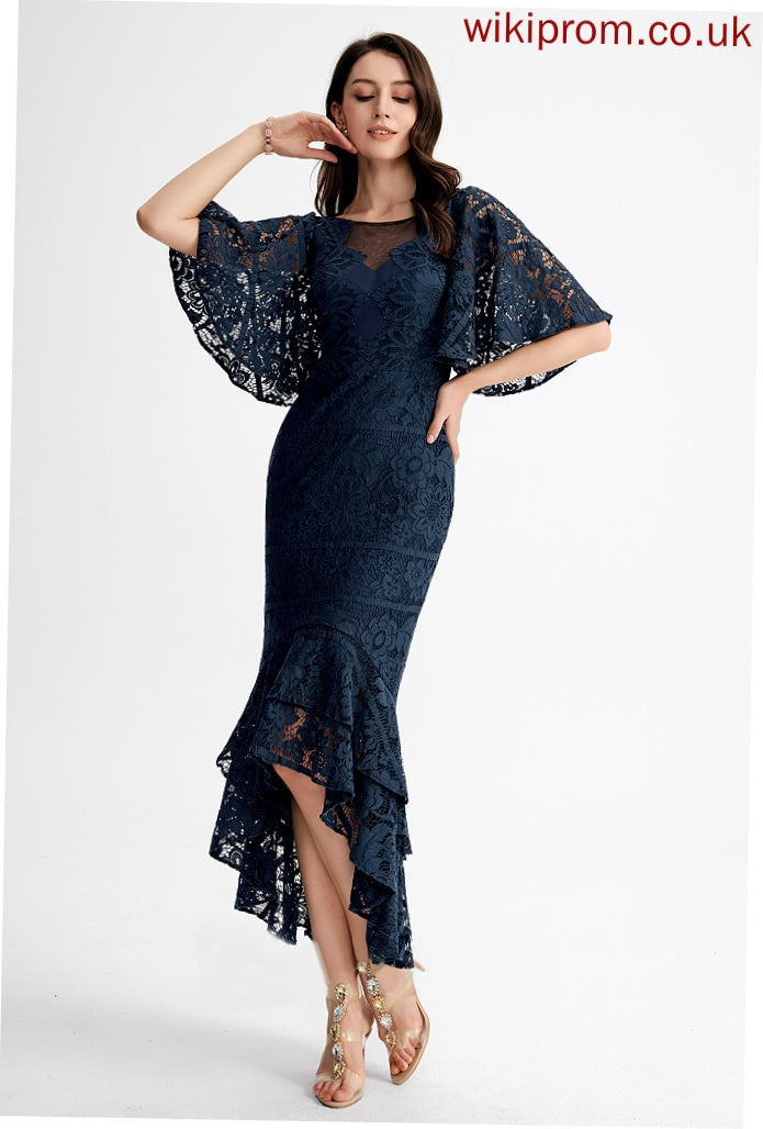 Trumpet/Mermaid Dress Lace Cocktail Asymmetrical Ruffle Neck Lorena Scoop Cocktail Dresses With