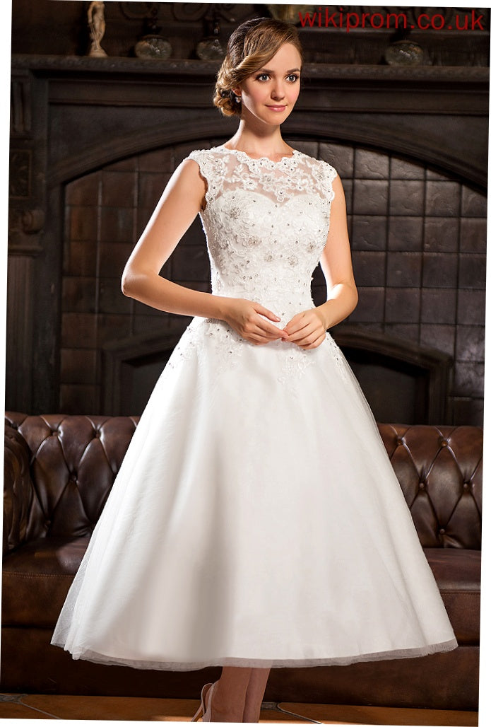 Dress Sequins Ball-Gown/Princess Wedding Lace Beading Tulle Tea-Length Wedding Dresses Yaritza With