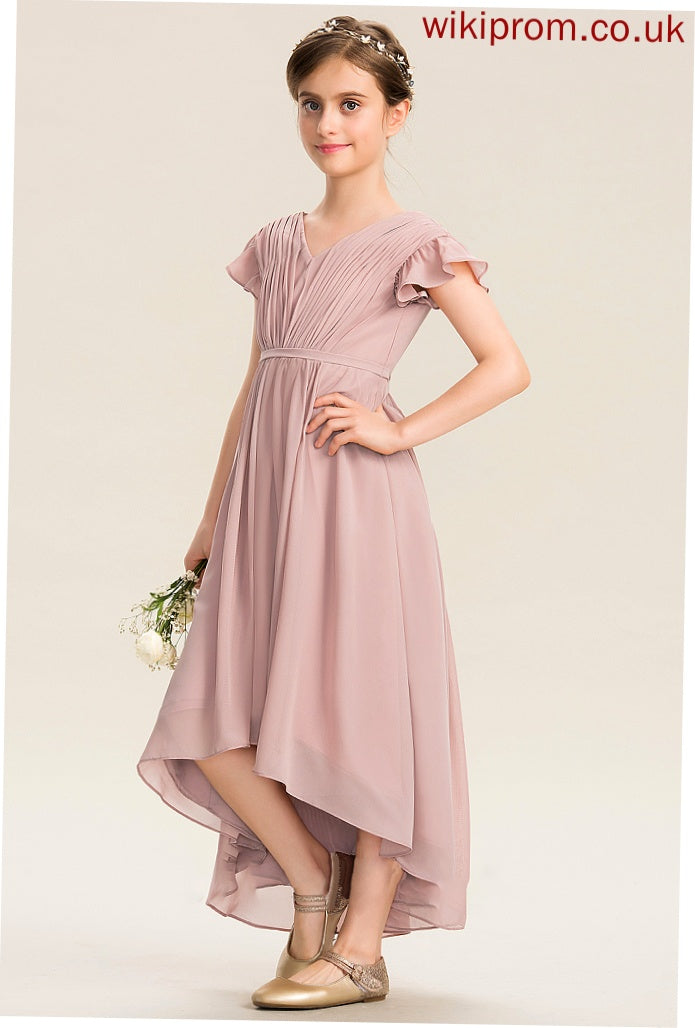 Asymmetrical Ruffles Bow(s) With Junior Bridesmaid Dresses Regina V-neck Cascading Chiffon A-Line