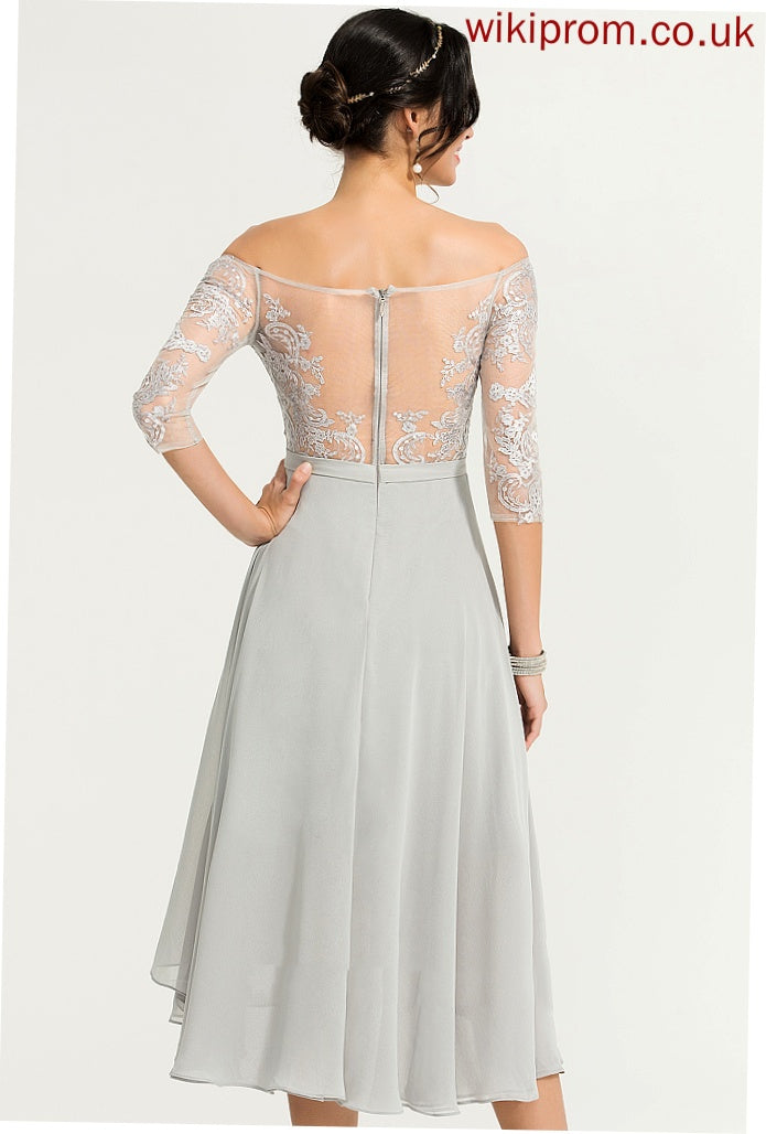 Off-the-Shoulder Beading With A-Line Abbigail Asymmetrical Lace Dress Cocktail Chiffon Cocktail Dresses