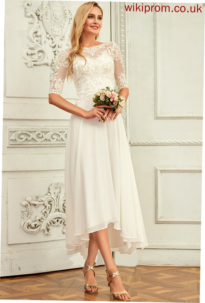 Dress With Wedding Dresses A-Line Anaya Scoop Wedding Lace Asymmetrical Beading Chiffon Sequins