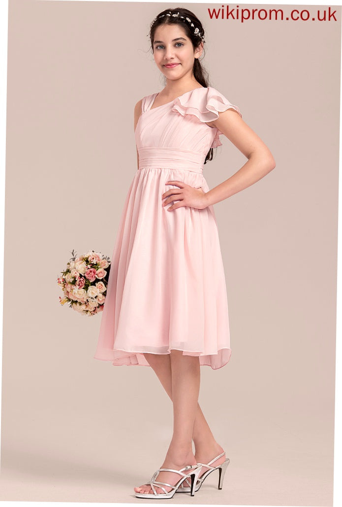 Knee-Length Chiffon V-neck Ruffles Meadow Cascading Junior Bridesmaid Dresses A-Line With