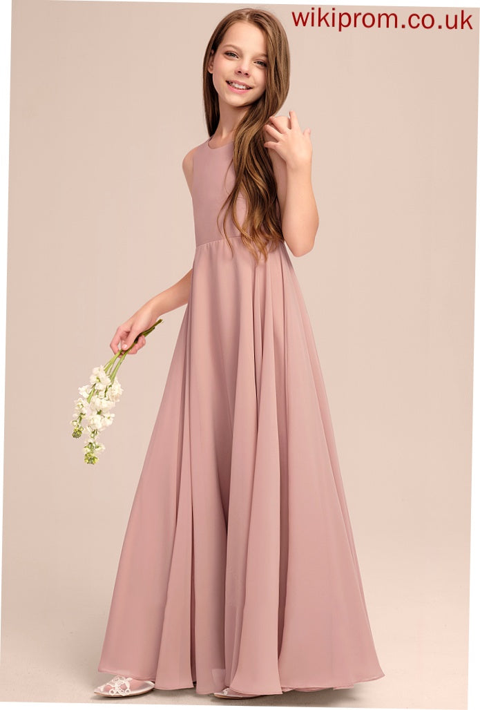 Bow(s) Giada With Scoop Floor-Length Neck Chiffon Junior Bridesmaid Dresses A-Line