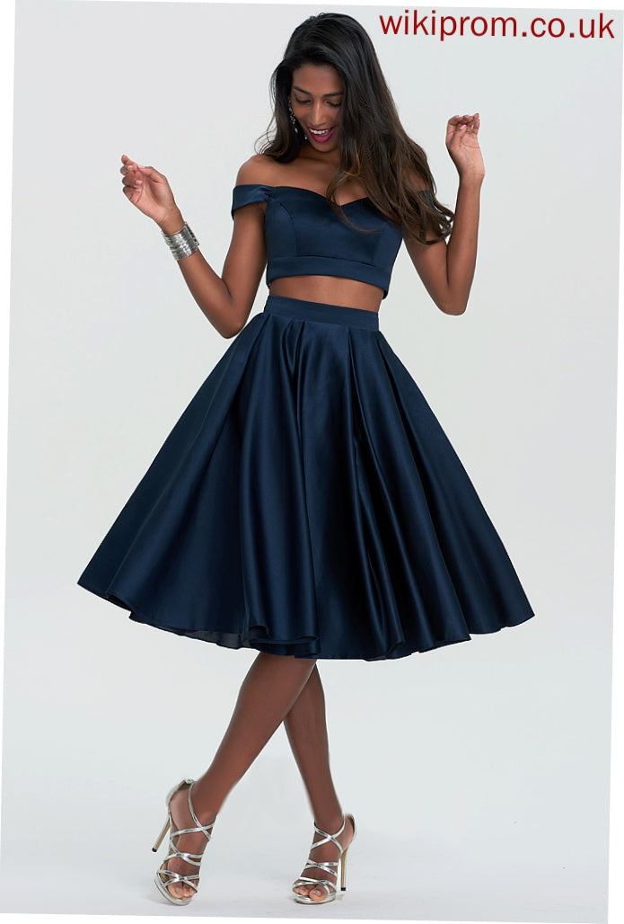 Satin Knee-Length Off-the-Shoulder Kaylen A-Line Dress Homecoming Dresses Homecoming Sweetheart