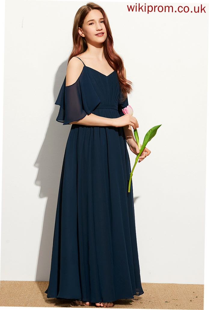 Floor-Length Tamara Off-the-Shoulder Chiffon With Ruffle A-Line Junior Bridesmaid Dresses