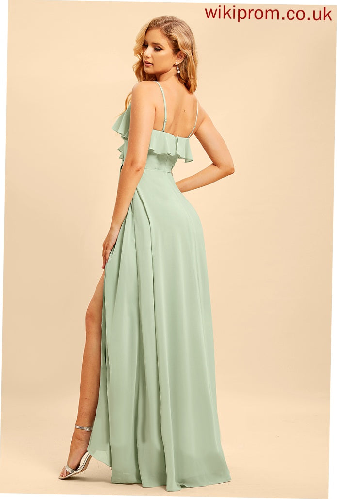 Fabric Embellishment Floor-Length Length Neckline Ruffle SplitFront A-Line Silhouette V-neck Sahna Bridesmaid Dresses