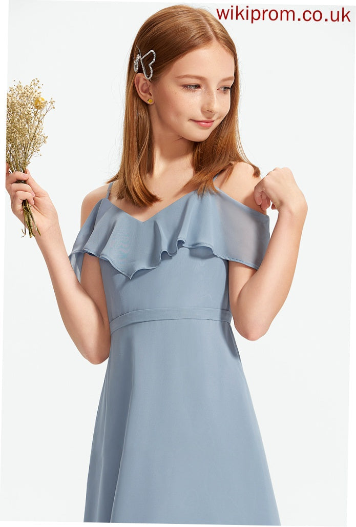 Ruffles Chiffon Floor-Length Maddison Junior Bridesmaid Dresses A-Line With Off-the-Shoulder