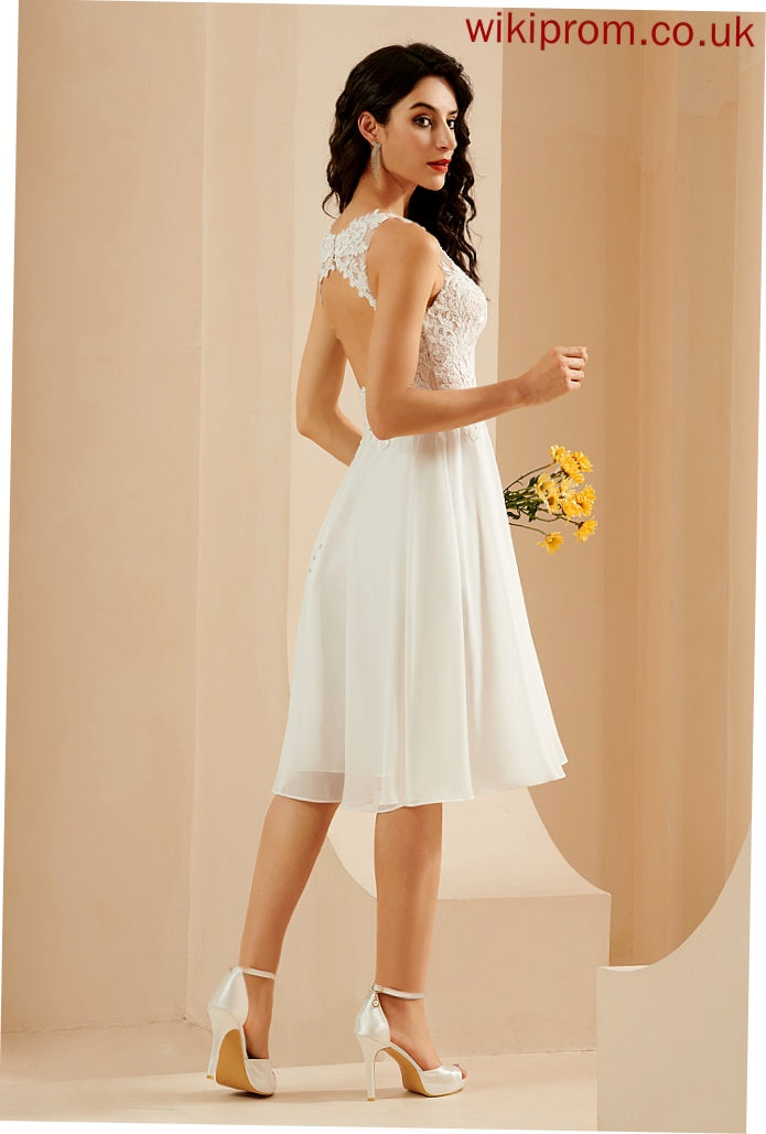 Wedding Dresses Lace A-Line Knee-Length Chiffon Sequins Wedding With V-neck Cornelia Dress