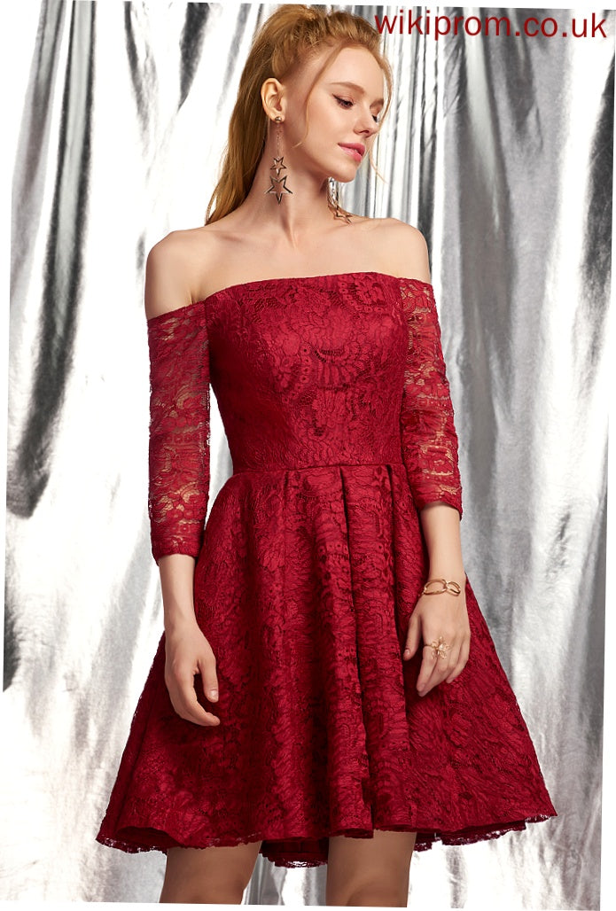 Homecoming Dresses Short/Mini A-Line Homecoming Precious With Lace Off-the-Shoulder Ruffle Dress