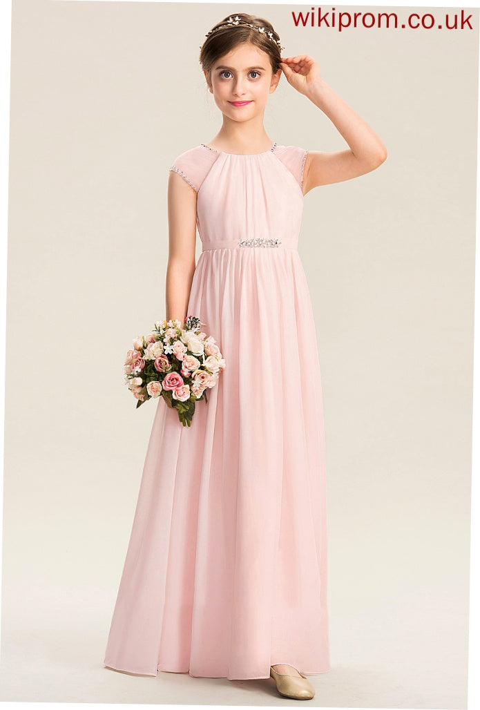 Sequins Floor-Length Neck A-Line Chiffon Beading Junior Bridesmaid Dresses Scoop Katelyn With