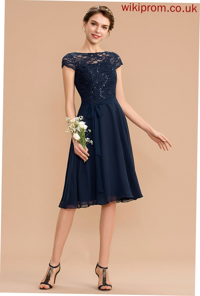 Bow(s) With A-Line Homecoming Chiffon Scoop Neck Homecoming Dresses Yadira Dress Knee-Length Lace