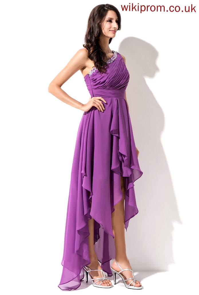 One-Shoulder Beading Sequins Abby With Homecoming Dresses Homecoming Asymmetrical Chiffon Ruffle A-Line Dress