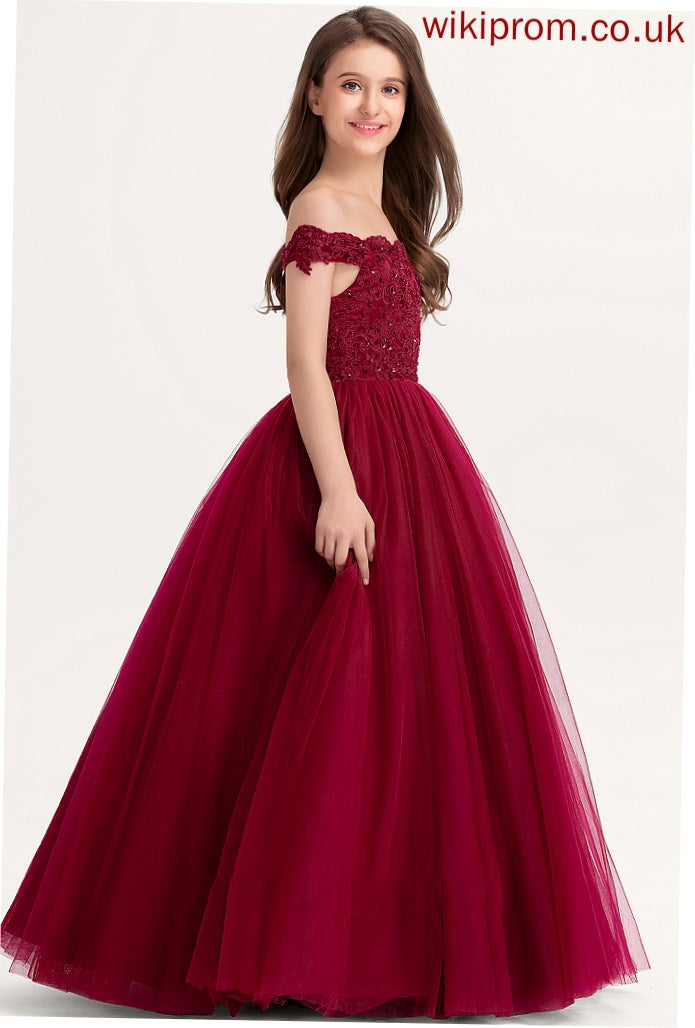 Beading Off-the-Shoulder Tulle Nadine With Ball-Gown/Princess Floor-Length Lace Junior Bridesmaid Dresses Sequins