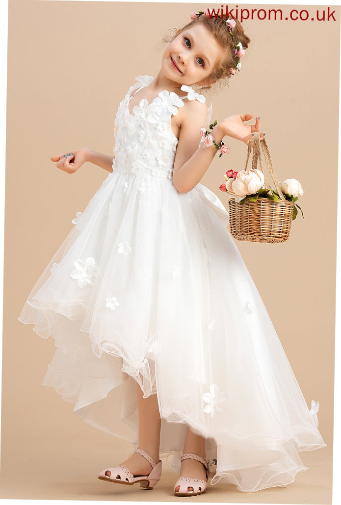 Dress Ball-Gown/Princess Bella V-neck - With Girl Flower Girl Dresses Tulle Sleeveless Asymmetrical Flower Beading/Flower(s)/Bow(s)