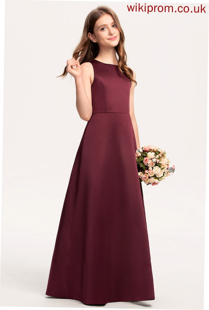 Neck Scoop Junior Bridesmaid Dresses A-Line Kendra Floor-Length Satin