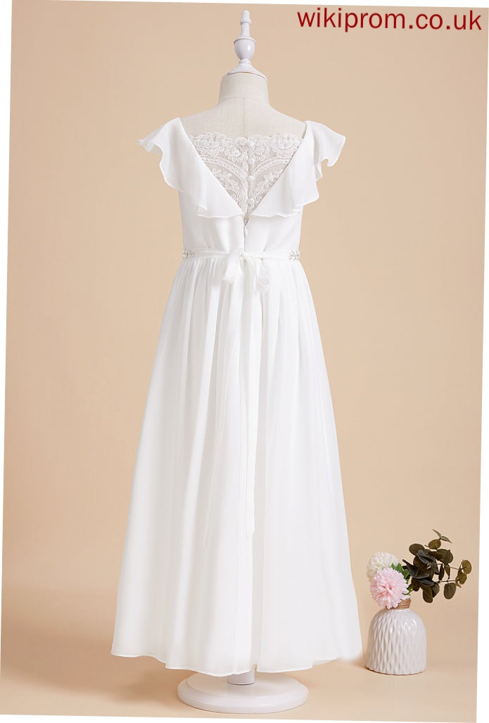 Dress Madison Flower Girl Dresses A-Line Sleeves Chiffon/Lace Short Flower Scoop Ankle-length With Beading Girl - Neck