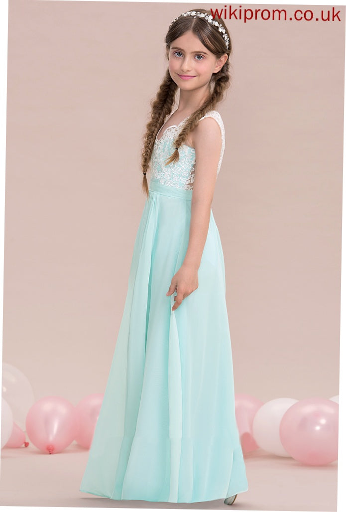 Chiffon Floor-Length V-neck Junior Bridesmaid Dresses A-Line Rihanna