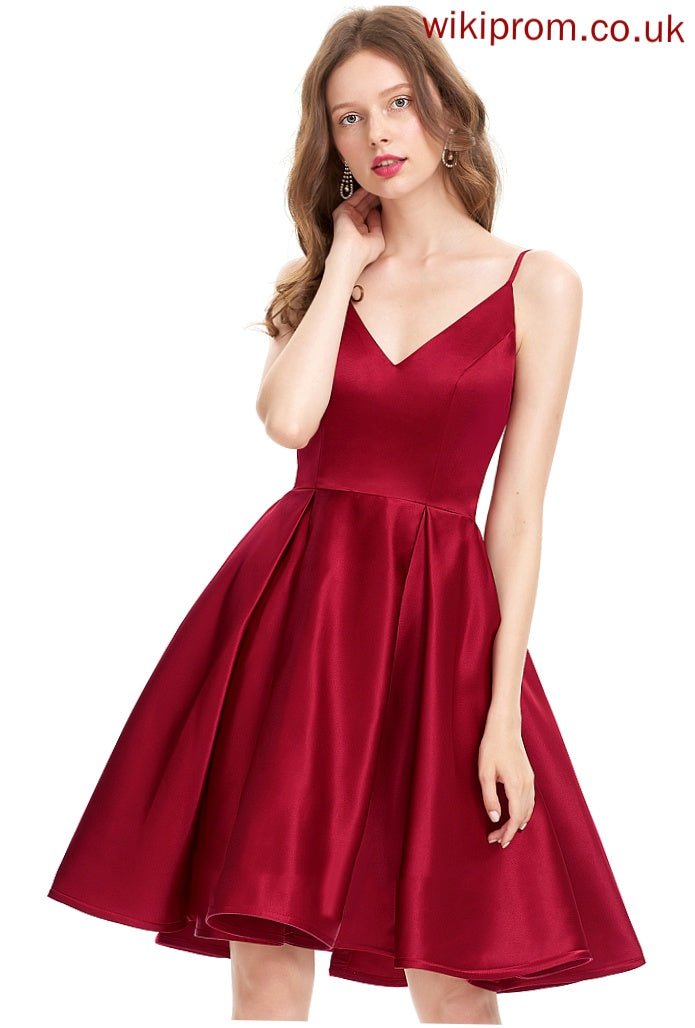 Satin Knee-Length A-Line Alessandra Dress Homecoming Homecoming Dresses V-neck