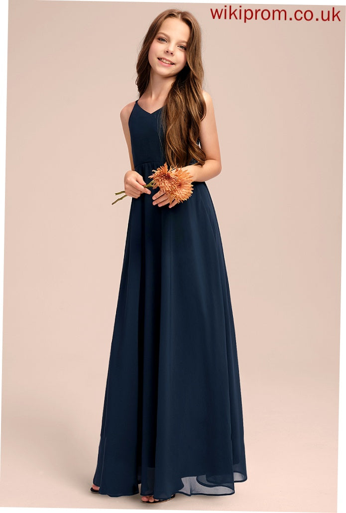 V-neck A-Line With Junior Bridesmaid Dresses Floor-Length Leanna Bow(s) Chiffon