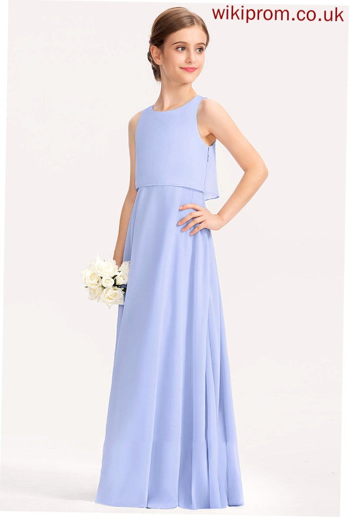 A-Line Annika Floor-Length Junior Bridesmaid Dresses Neck Scoop Chiffon