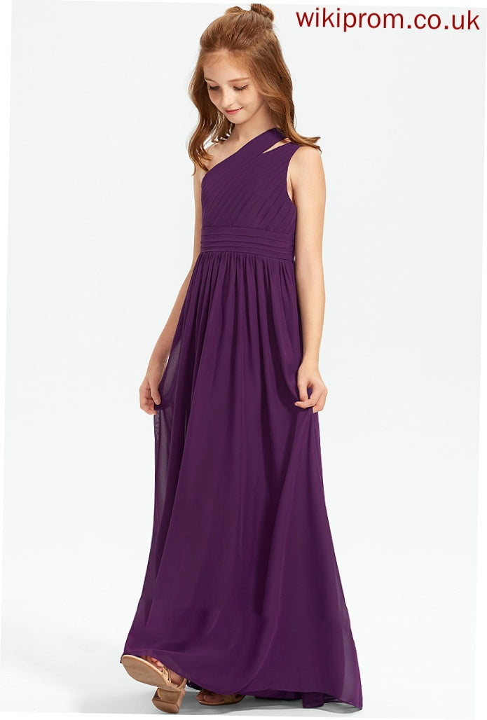 One-Shoulder Aniyah Floor-Length Junior Bridesmaid Dresses With Chiffon Ruffle A-Line