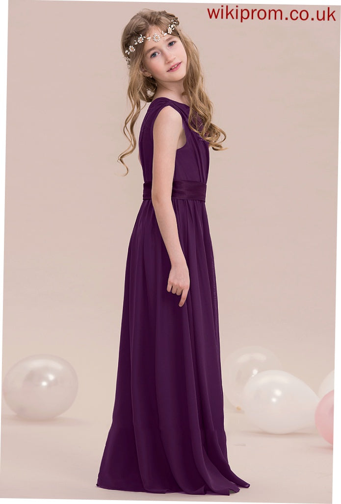 Junior Bridesmaid Dresses A-Line Floor-Length Ruffle Chiffon One-Shoulder Ashley With