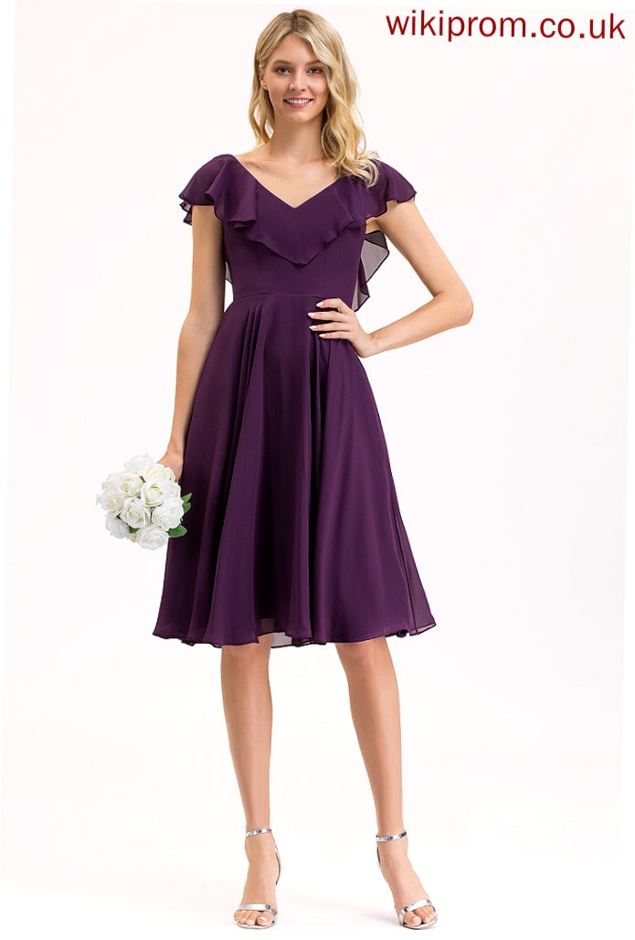 Dress A-Line With V-neck Knee-Length Cocktail Yaretzi Cocktail Dresses Ruffles Chiffon Cascading