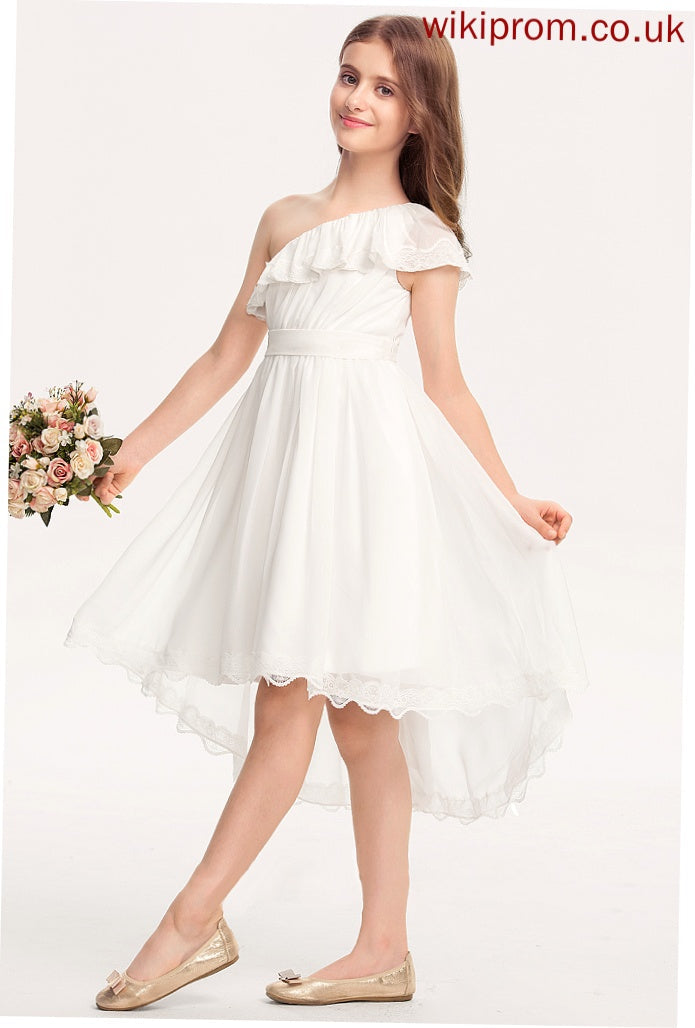 Chiffon One-Shoulder Junior Bridesmaid Dresses With Asymmetrical Rowan Bow(s) Lace A-Line