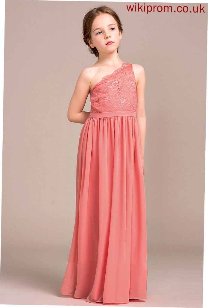 Beatrice Floor-Length Lace A-Line Junior Bridesmaid Dresses Chiffon One-Shoulder