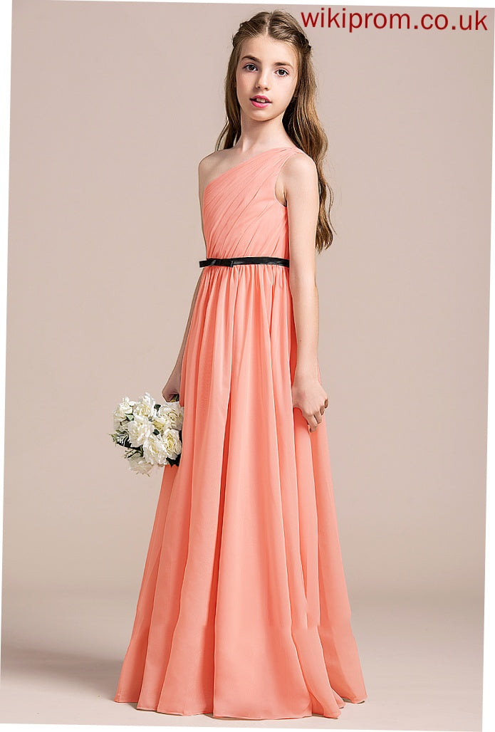 Junior Bridesmaid Dresses With Floor-Length A-Line Chiffon Morgan Ruffle One-Shoulder Bow(s)