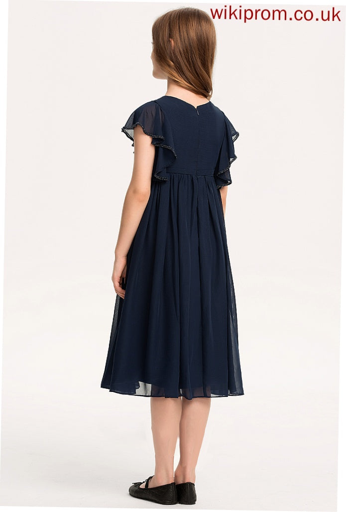 With Junior Bridesmaid Dresses Scoop Knee-Length Mildred Chiffon A-Line Beading Neck