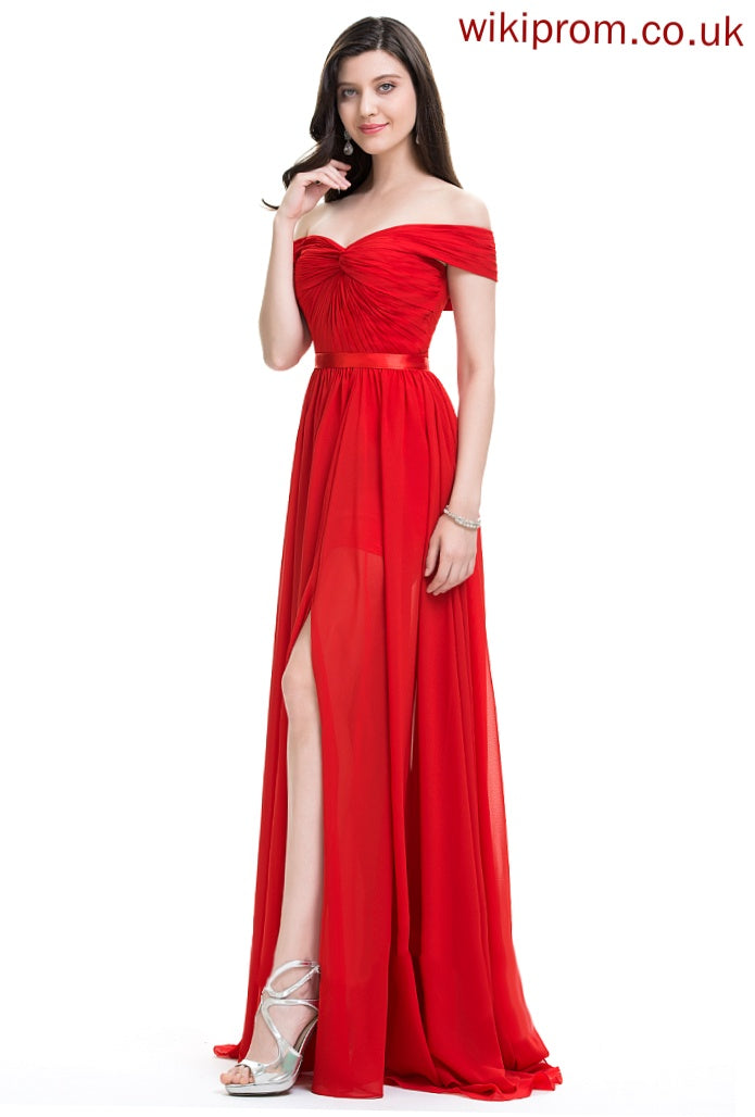 SweepTrain Fabric Embellishment Ruffle Neckline Length A-Line Off-the-Shoulder Silhouette Dayanara Bridesmaid Dresses