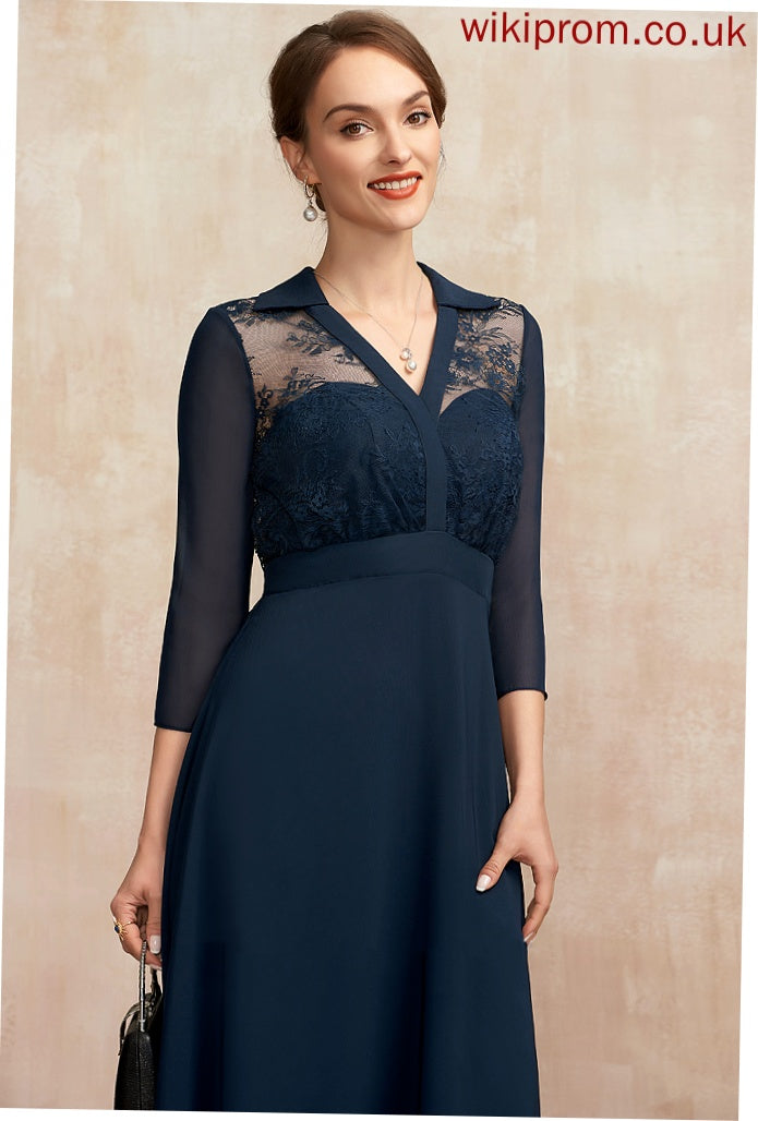 V-neck Tea-Length Chiffon A-Line Dress Lace Cocktail Dresses Cocktail Shannon