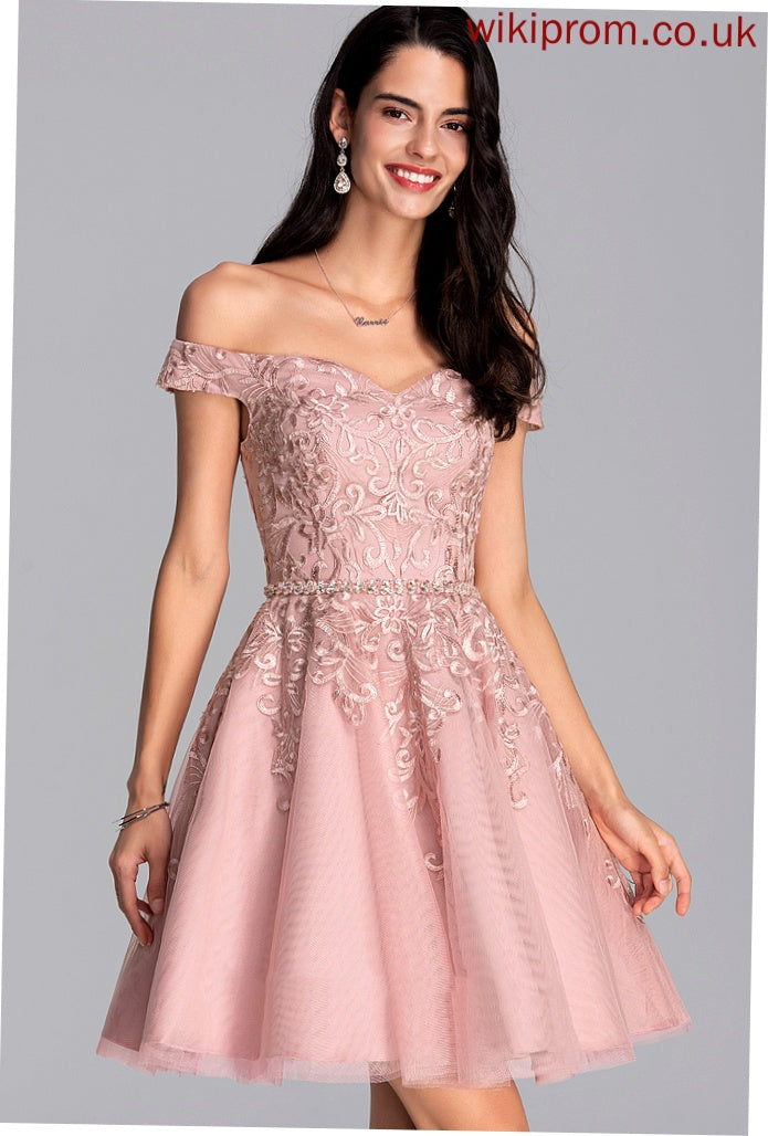 Off-the-Shoulder Tulle Beading Homecoming Dresses A-Line Short/Mini Kiera With Lace Dress Homecoming