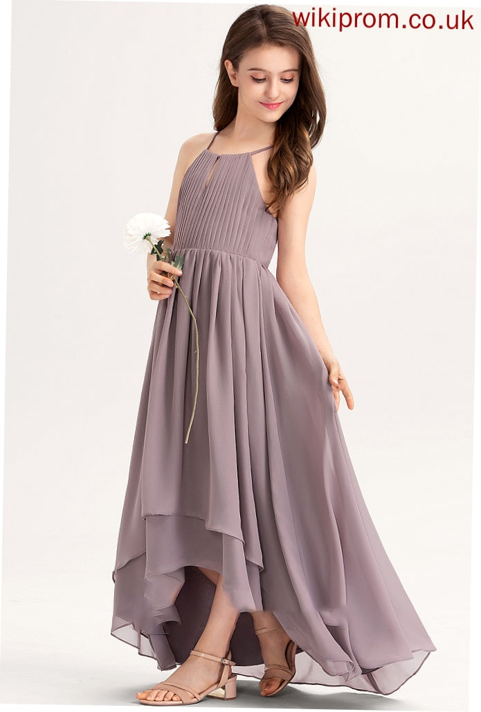 With Scoop Ruffle Chiffon Bow(s) Asymmetrical Junior Bridesmaid Dresses A-Line Neck Roberta