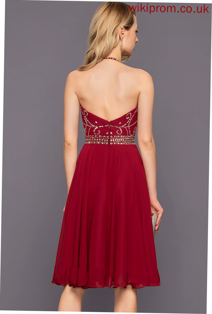 Knee-Length Cocktail With Dress A-Line Chiffon Halter Beading Sequins Karen Cocktail Dresses