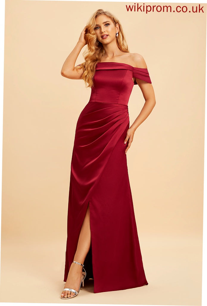 Silhouette Off-the-Shoulder Fabric SplitFront A-Line Length Neckline Embellishment Floor-Length Claudia Sleeveless Trumpet/Mermaid Bridesmaid Dresses